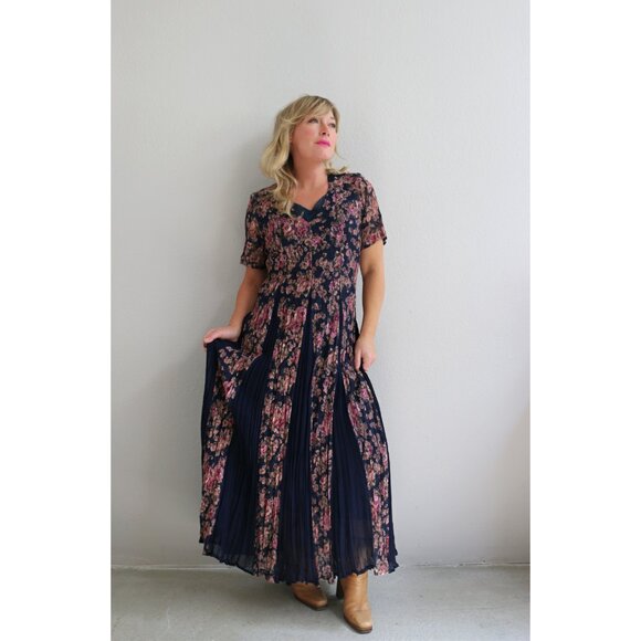 1990's Vintage Nostalgia Crinkle Floral Indian Rayon Dress Women's SM to MD 90s - Picture 6 of 10